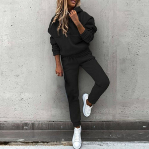 ชุดวอร์ม2ชิ้นเหนือเข่าสำหรับผู้หญิงมีฮู้ดผ้ากำมะหยี่แบบมีสไตล์เสื้อตัวสั้นสำหรับฤดูใบไม้ร่วงและฤดูร้อน - Product Image 3