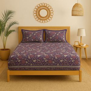 Juego de Sábanas Ajustables de Lujo al por Mayor con Estampado Floral Vintage, Calidad 200TC, Hechas a Mano en India, 78x80x12 Pulgadas, 100% Algodón Puro - Product Image 1