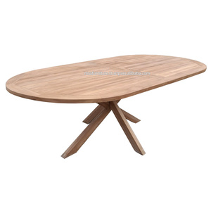 Table à manger ovale en teck d'extérieur sur mesure, mobilier de jardin moderne pour villa, hôtel et projets commerciaux - Product Image 6