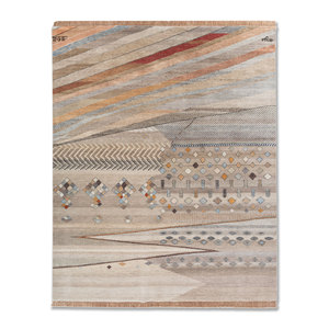 Manchaha Beige <b>Brown</b> Hand Knotted <b>Wool</b> Silk Rugs Classic Geometric Design 9x12 Rectangle for Home for Bedroom Hallway - Product Image 1