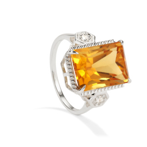 Bague statement pour homme en citrine marquise en platine avec zircon blanc 8,92 carats - Product Image 1