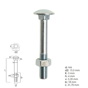 Bullone a testa tonda zincato con dado M6 x 120 mm. DIN603 Grado 4.8 - Product Image 1