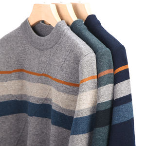 Pull en laine 100% pour homme, multicolore, coupe ajustée, col rond, décontracté, respirant, tricoté, avec motif sur le devant - Product Image 4