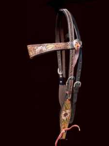 Headstall élégante en cuir de vachette usiné fleur bride de cheval occidentale de qualité supérieure, tack équestre par les exportateurs indiens - Product Image 5