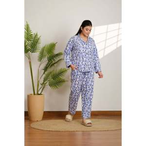 Conjunto de Pijama de Algodón Floral para Mujer, Suave y Transpirable, Cintura Elástica con Botones, Tejido con Spandex, Térmico para Invierno, Uso en Casa, para Verano y Otoño - Product Image 3