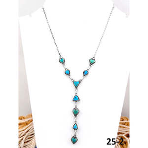 Collier Lariat artisanal du Sud-Ouest, émeraude de la Vallée, avec turquoise eau blanche et cœur en argent sterling, idéal pour un cadeau - Product Image 1