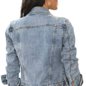 Elegant <b>Women</b> Turn Down Collar Denim Jacket <b>Women</b> Loose <b>Short</b> Outerwear <b>Women</b> Denim Jacket OEM Breathable <b>Jeans</b> Jacket - Product Image 5