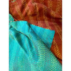 Vintage <b>Red</b> Ochre Emerald <b>Silk</b> Sari Wrap - Product Image 3