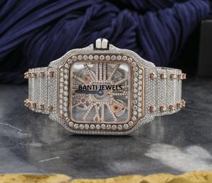 Montre de luxe sertie de moissanite, cadran squelette, style hip-hop, montre en diamant - Product Image 1