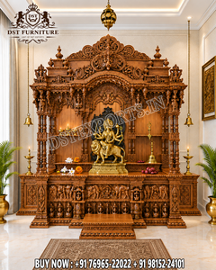 Mandir de prière en teck blanc pour la maison, design traditionnel, autel sculpté, colonnes décoratives, durable, taille personnalisée - Product Image 4