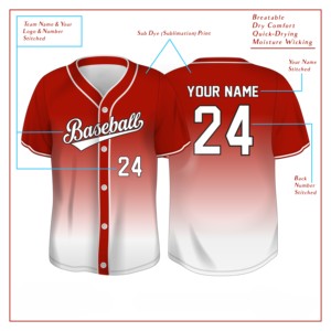 Camiseta de Béisbol Sublimada Personalizada con Botones, Diseño Ombré, Uniforme de Equipo, Ropa de Secado Rápido - Product Image 1