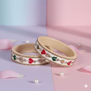 Ivory Bloom Hand-<b>Painted</b> Lac Fashion Bangles Ethnic Accessories All Seasons - Product Image 4