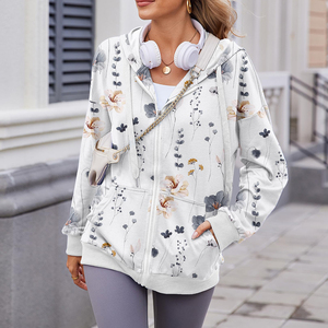Casual manga larga cremallera primavera Otoño Invierno 3D estampado sudaderas con capucha moda sudaderas con bolsillo para mujeres ecológicas - Product Image 4