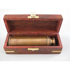 Telescopio antiguo de latón, telescopio de lujo dorado con caja de madera, accesorios de regalo náuticos personalizados, artículos - Product Image 4
