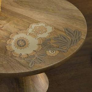 Support à gâteau rond en bois de manguier gravé de motifs floraux, plateau décoratif pour pâtisseries, idéal pour les anniversaires et les mariages - Product Image 6