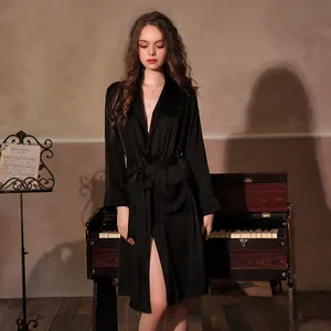 Pyjama de couleur unie en dentelle, Robe en Satin de soie, vêtements de nuit à manches longues, ensemble de 3 pièces, vêtements de nuit Sexy pour femmes, nouvelle collection