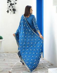 2024 verano cuello redondo Chinon bordado Chinon vestido con bordado de secuencia trabajo tejido hasta el suelo lavable - Product Image 5