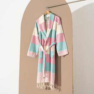 Unisex Cotton Bathrobe Breathable Fabric Light Weight Quick Dry Summer All Year Sleepwear Lounge Wear With Terry Backing - Product Image 2