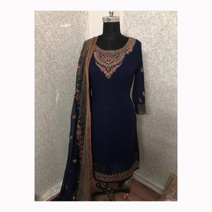 Indian and Pakistani Style <b>Women</b> Embroidered <b>Kurta</b> and Pant Set with Dupatta Product for Sale - Product Image 1