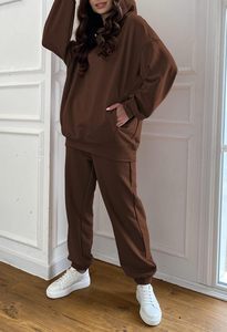 Nueva mejor llegada elegante mujer Streetwear con capucha sólido chándal conjunto hecho 100% algodón polar ligero cómodo deportes - Product Image 4