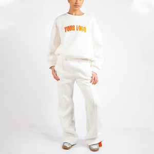 Ensemble de jogging 2 pièces pour femme grande taille, à épaules tombantes, uni, en dentelle, avec logo imprimé en 3D, 100 % coton molletonné - Product Image 6