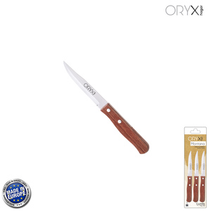 Coltello per Patate Montana, Lama in Acciaio Inossidabile, 9 cm. Manico in legno (confezione blister da 3) - Product Image 1