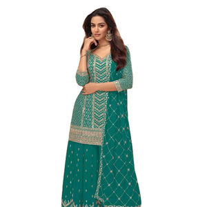Nouvelle collection Salwar Kameez Real Chinon Broderie Travail Taille libre pour les fêtes Vêtements indiens et pakistanais prêts à l'emploi pour adultes - Product Image 1