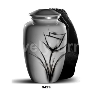 Flower Cremation Funeral Urn for Human Ashes for Women & Man Decorative Rose Sleek Grey Large Urn With Free <b>Velvet</b> <b>Bag</b> - Product Image 1