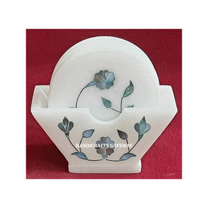 Juego de Posavasos de Mármol Blanco con Diseño de Flores Incrustadas, Acabado Fino y Atractivo, para Decoración y Regalos - Product Image 3