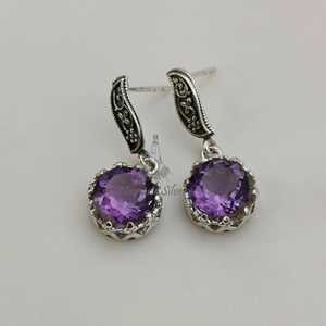 925 Sterling <b>Silver</b> <b>Dangle</b> <b>Earrings</b> with Natural Amethyst Gemstone Handmade Classic Style Jewelry for February Birthstone - Product Image 4