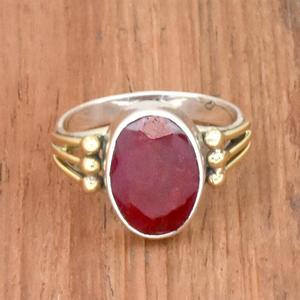 Bague rubis indienne bague en argent sterling à facettes pierre précieuse bande fendue deux tons bague de mariage cadeau pour les femmes - Product Image 2