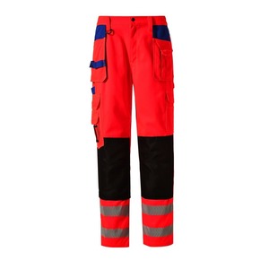 Men High Visibility CE Certified <b>Work</b> <b>Pants</b> Red Reflective Stripes Multi Pockets <b>Cargo</b> Safety Trousers Cotton/Polyester Material - Product Image 1
