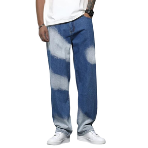 Venta al por mayor: Nuevos lanzamientos de jeans acampanados casuales elásticos para hombre, de corte holgado, cintura alta, denim lavado a la nieve, tallas grandes, personalizados OEM ODM - Product Image 1