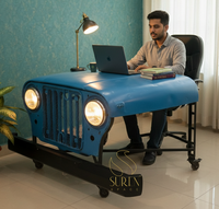 Bureau industriel en métal bleu style Jeep SUREN SPACE, fait main, mobilier moderne pour la maison et le bureau