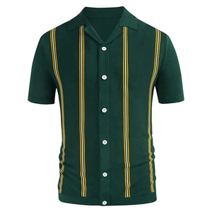 2024 nuevo verano hombres moda pulóver Tops Jersey manga corta Camiseta con solapa rayas estampado botón para Polo diseño liso - Product Image 1