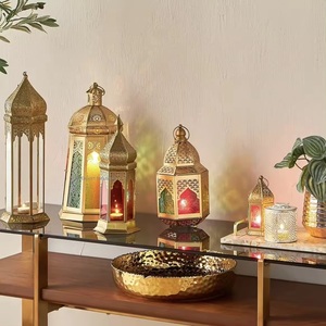 Lanterne à bougies en métal et verre coloré pour décoration du Ramadan dernier modèle Lanterne à bougies suspendue et de table - Product Image 5