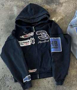 Sweat à capuche personnalisé avec fermeture éclair pour homme, broderie, lavage à l'acide, double capuche, sweat en molleton français - Product Image 3