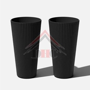 Maceta moderna de lujo de metal negro mate con diseño acanalado, redonda, decorativa, para plantas de interior y exterior, para decoración del hogar. - Product Image 3