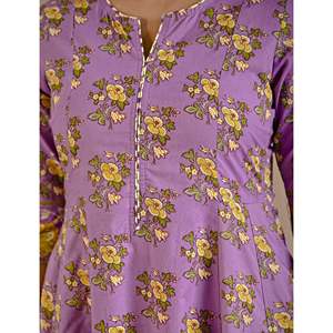 Conjunto de Kurta y Pantalón de Algodón Estampado Morado Jaal para Niñas, Traje Tradicional Étnico Salwar Kameez para Fiestas y Ocasiones Especiales, Hecho de Tela de Red - Product Image 2