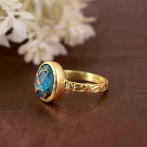 Fabricante de anillos de piedras preciosas de alta calidad, cobre Natural, turquesa, ovalado, Plata de Ley 925, conjunto de bisel chapado en oro, regalo para mujer - Product Image 6