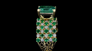 Anillo de Esmeralda Verde Cultivada en Laboratorio de Lujo con Corte Esmeralda y Diamante Brillante Redondo, Anillo de Destaque para Fiestas, Ocasiones Especiales y Uso Diario - Product Image 6