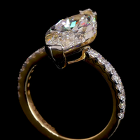Bague de fiançailles et de mariage en or jaune champagne 14 carats de luxe, sertie de diamants de laboratoire taille marquise de 3 carats, certifiés IGI D VVS2, avec pavé