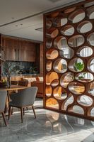 Cloison murale en bois faite à la main pour diviser les espaces de la maison avec sculpture florale et design premium pliable