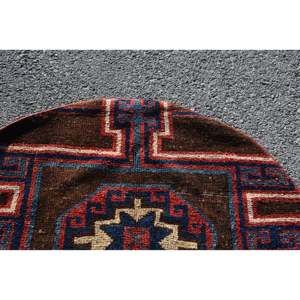 Tapis rond vintage, tapis turc de 3,5 x 3,5 pieds, tapis en laine marron - Product Image 5