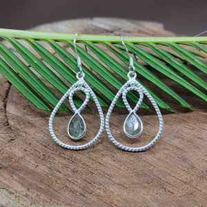 Dainty Twisted Wire Sterling Silver Stud Earrings with Natural Labradorite <b>Pearl</b> Diamond Elegant Silver Natural Stone <b>Jewelry</b> - Product Image 1