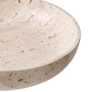 Elegante cuenco decorativo redondo de piedra travertino con acabado liso hecho a mano que ofrece textura natural y decoración moderna. - Product Image 5