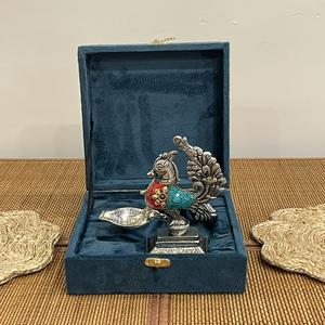 DIYA en argent plaqué, forme paon, avec incrustations de pierres - Product Image 3