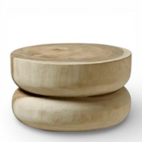 Tabouret sculptural en bois massif de 35 cm de diamètre, table d'appoint ronde à 3 niveaux, bois de suar naturel, tabouret tambour sculpté à la main pour hôtel, villa