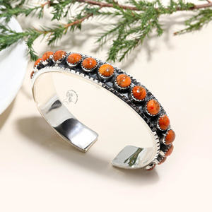 Brazalete Ajustable Clásico Hecho a Mano de Plata de Ley 925 de Alta Calidad con Coral Rojo Natural, Estilo Religioso para Fiestas, Venta al por Mayor - Product Image 2