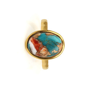 Nueva llegada 18K chapado en oro sólido 925 anillo de mujer de plata esterlina Natural espinoso ostra cobre turquesa ovalado bodas fiestas - Product Image 2